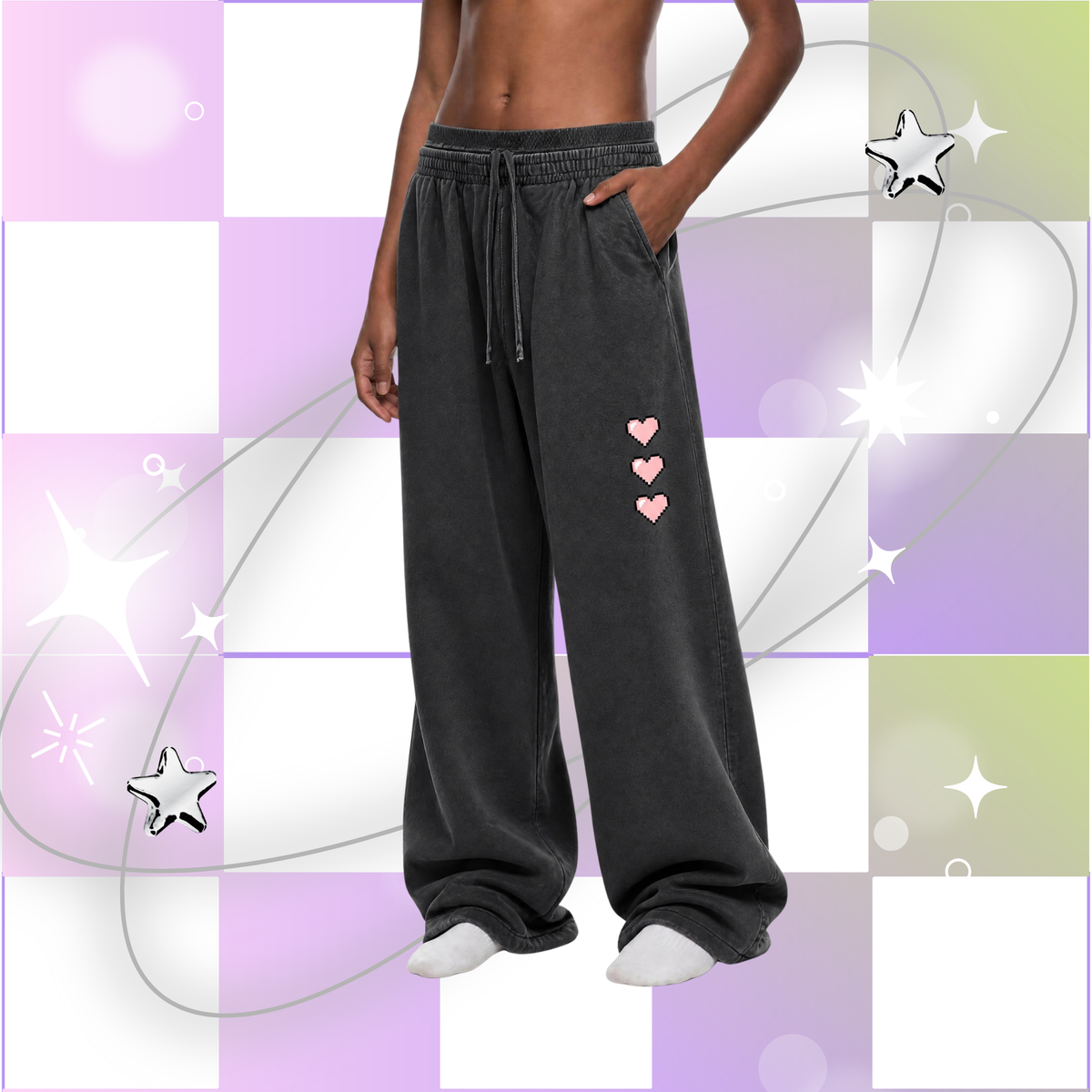 Pixel Hearts - Vintage Washed Waist Pants